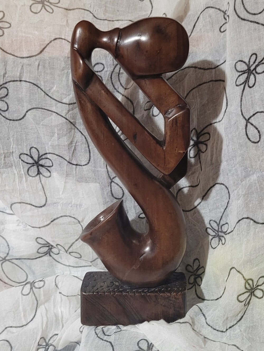 Vtg African Royal Ebony Wood Sculpture Horn Blower Hand Made